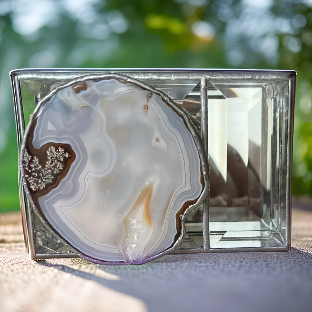 Vintage Trinket Box w/Natural Agate Slice Chalcedony